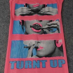 Y2K Dress Womens M Pink Turnt Up Graphic Sleeveless Maxi Cover Up Joint Rave